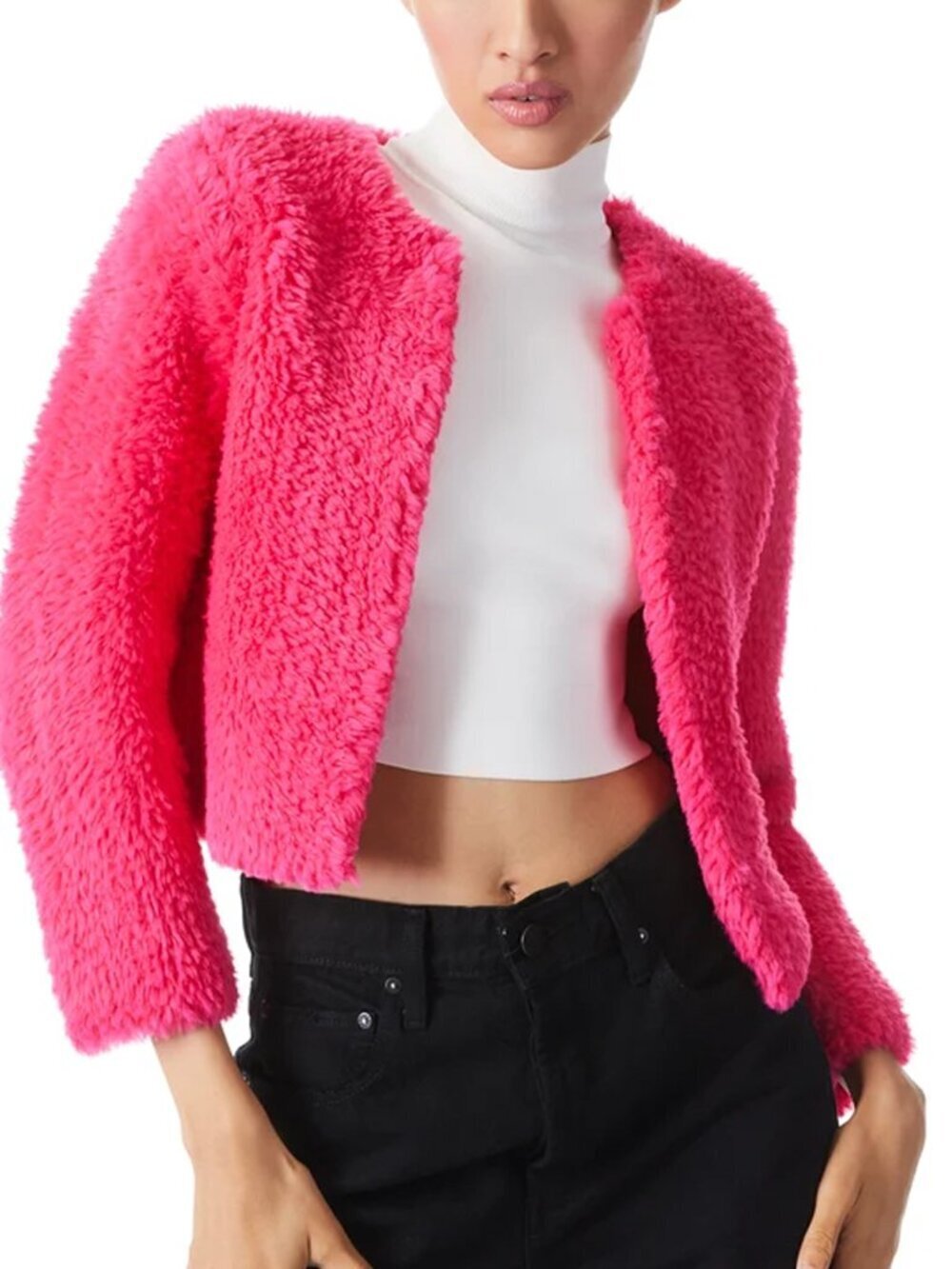 Alice + Olivia Pink Fawn Faux Fur Sweater Jacket Size M